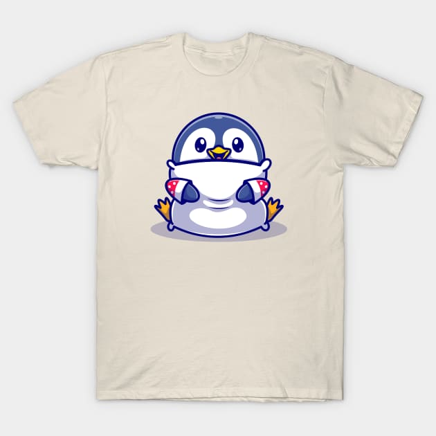 Cute Baby Penguin Hug Pillow Cartoon T-Shirt by Catalyst Labs